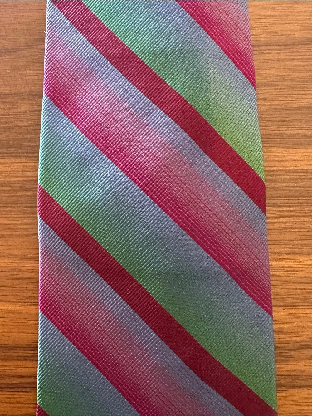 Paul Stuart Striped Tie in Burgundy, Green & Slate Blue